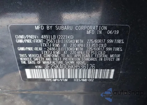 2019 Subaru Forester Premium from USA, damaged, VIN JF2SKAGC6KH536126
